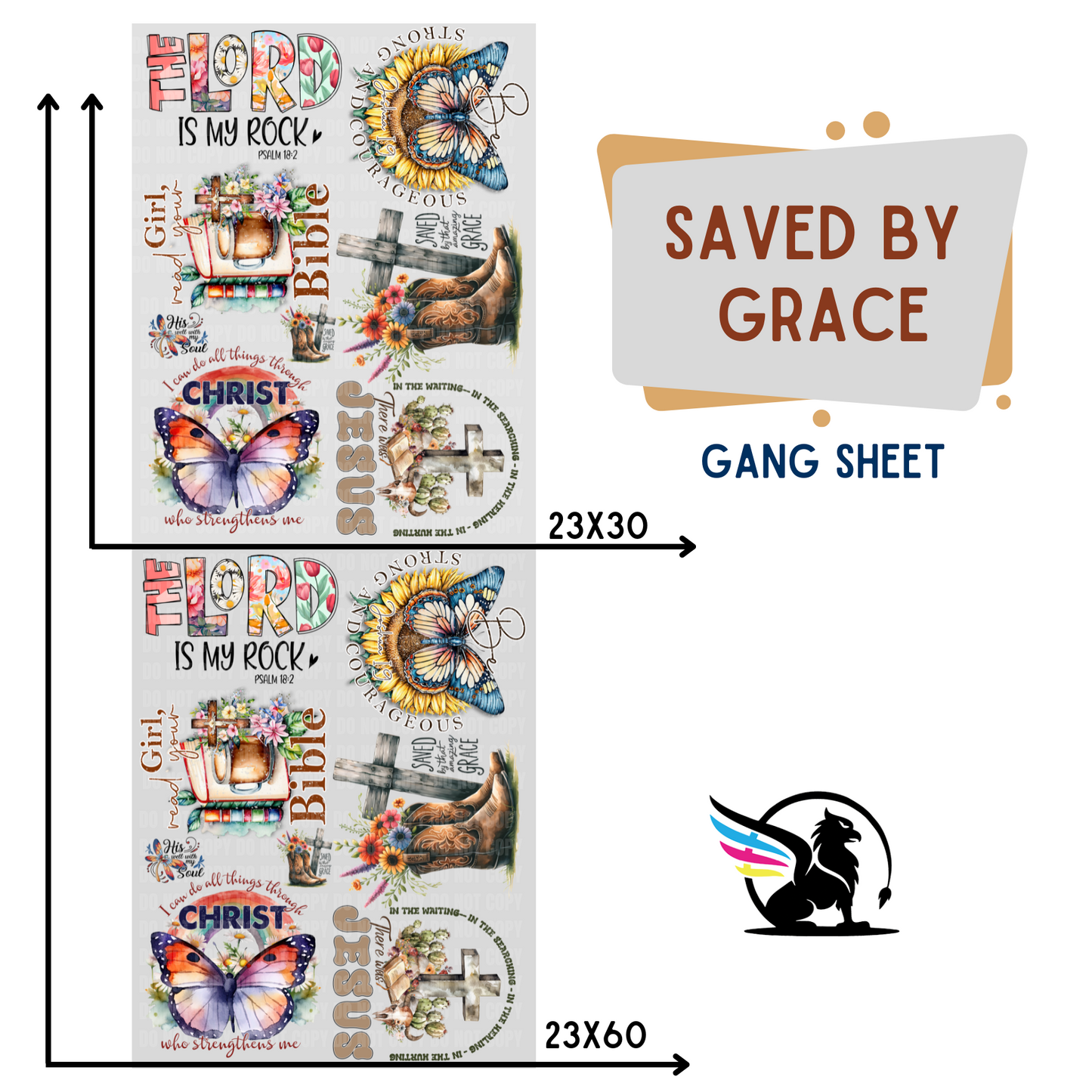 Saved By Grace | Premade DTF Transfer Gang Sheet For Graphic Tees - Griffin Expressions