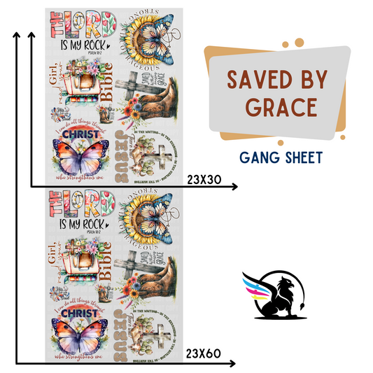 Saved By Grace | Premade DTF Transfer Gang Sheet For Graphic Tees - Griffin Expressions