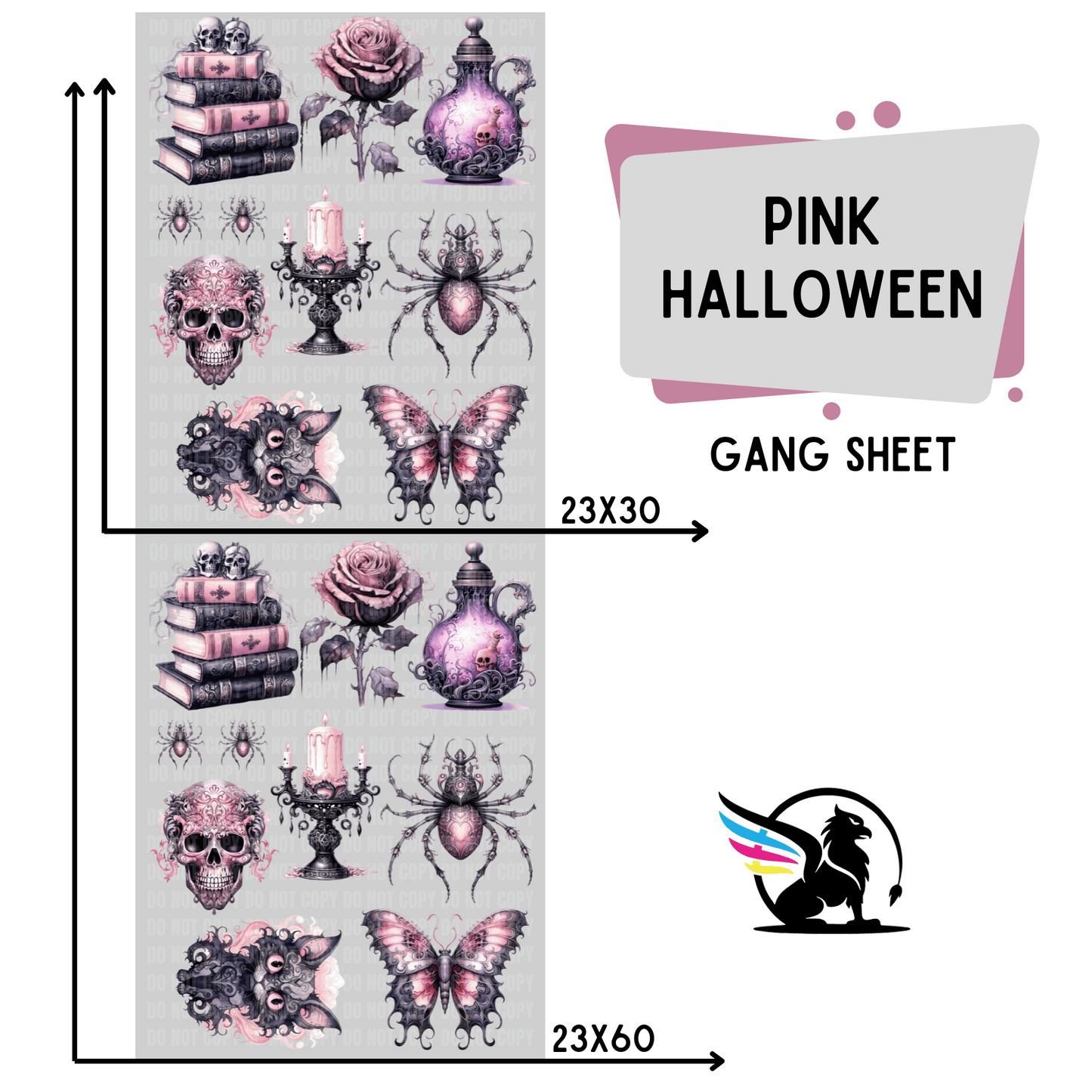 Premade DTF Transfer Gang Sheet For Graphic Tees | Pink Halloween
