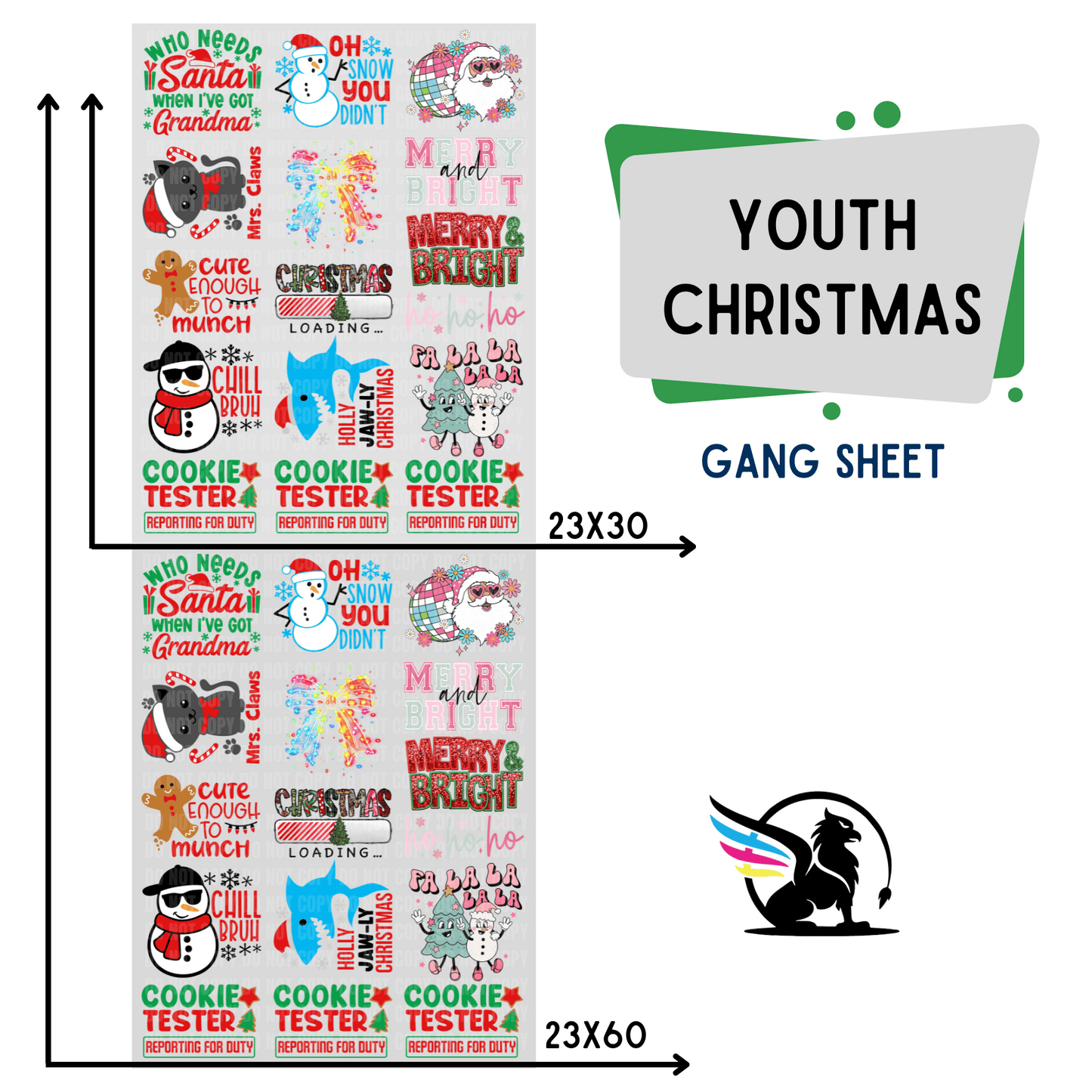 Youth Christmas | Premade DTF Transfer Gang Sheet For Graphic Tees - Griffin Expressions