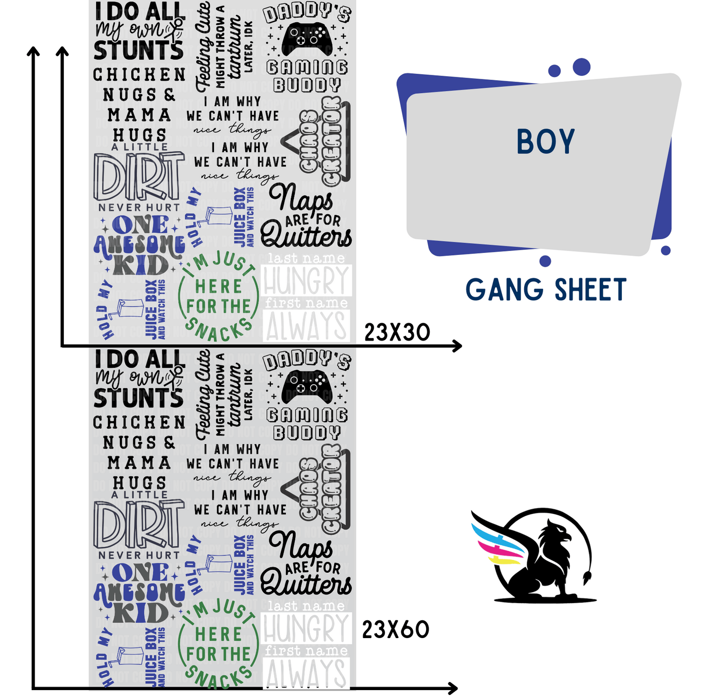 Premade DTF Transfer Gang Sheet For Graphic Tees | Youth Boy