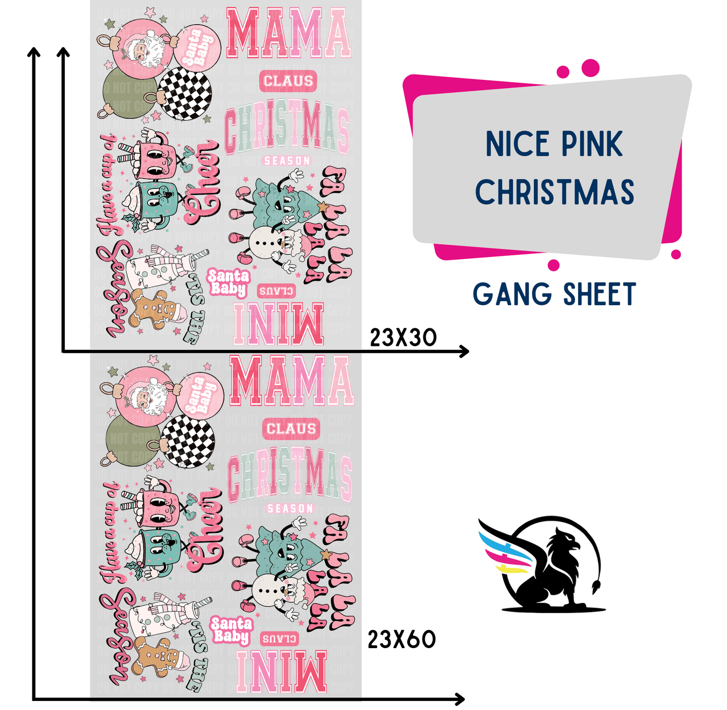 Premade DTF Transfer Gang Sheet For Graphic Tees| Nice Pink Christmas
