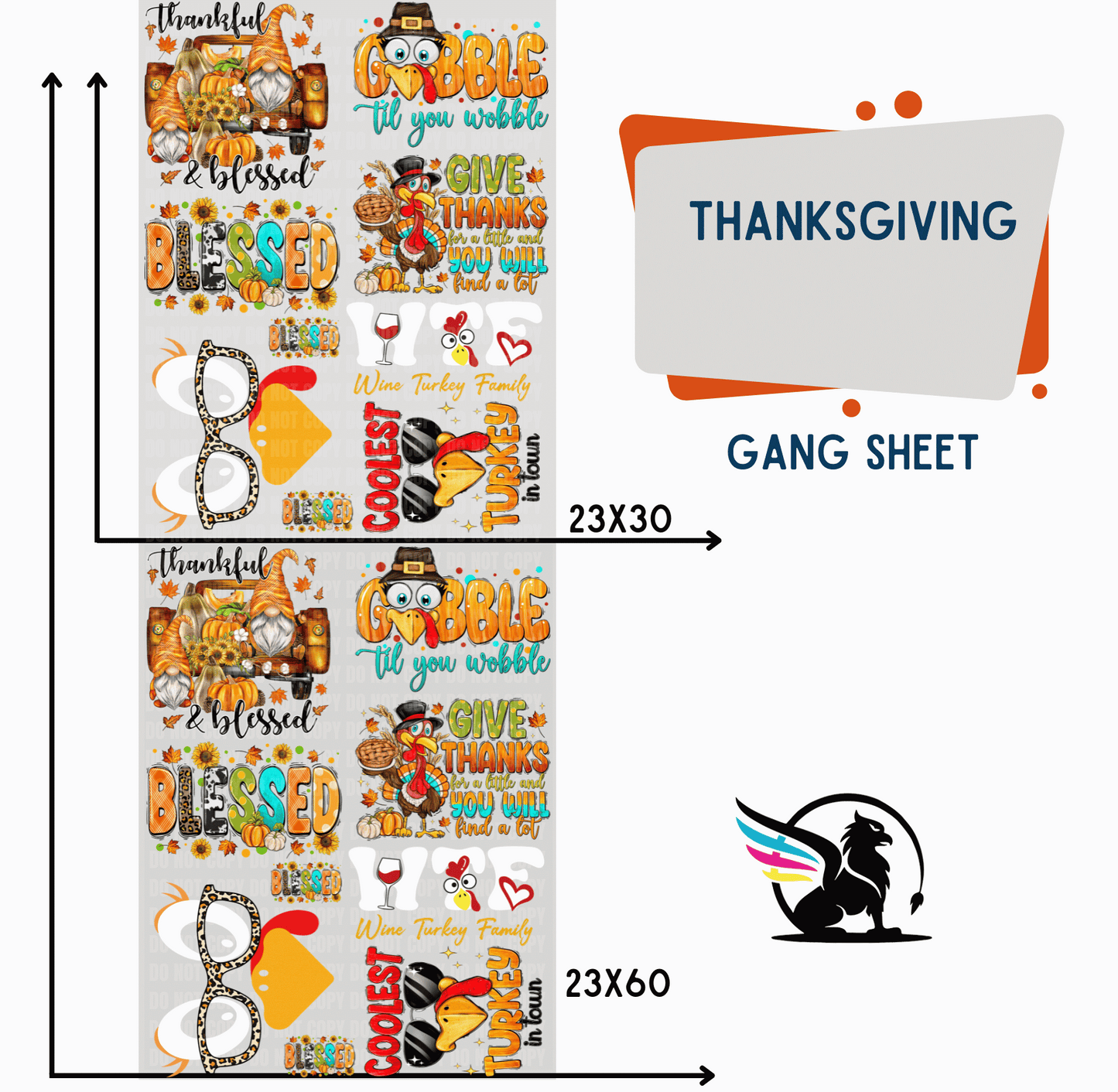 Premade DTF Transfer Gang Sheet For Graphic Tees | Thanksgiving