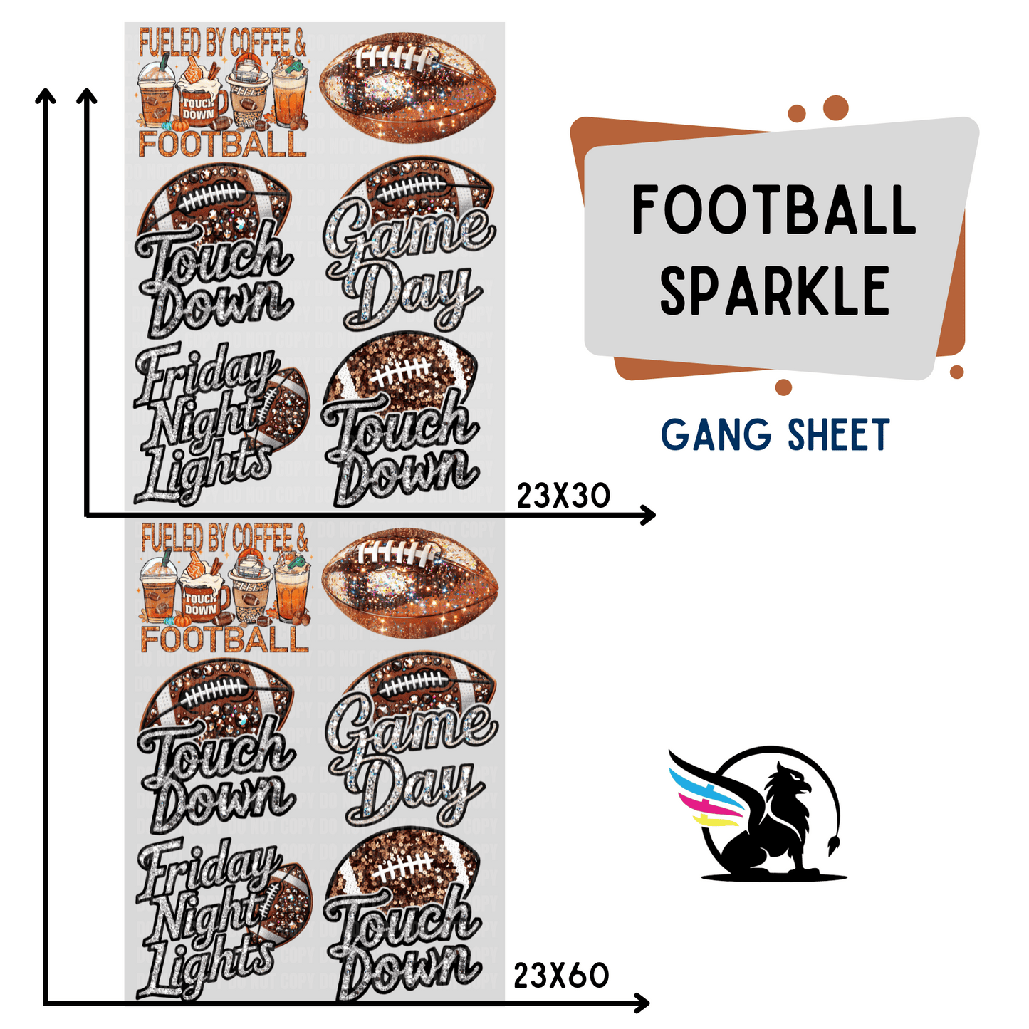 Football Sparkle | Premade DTF Transfer Gang Sheet For Graphic Tees - Griffin Expressions