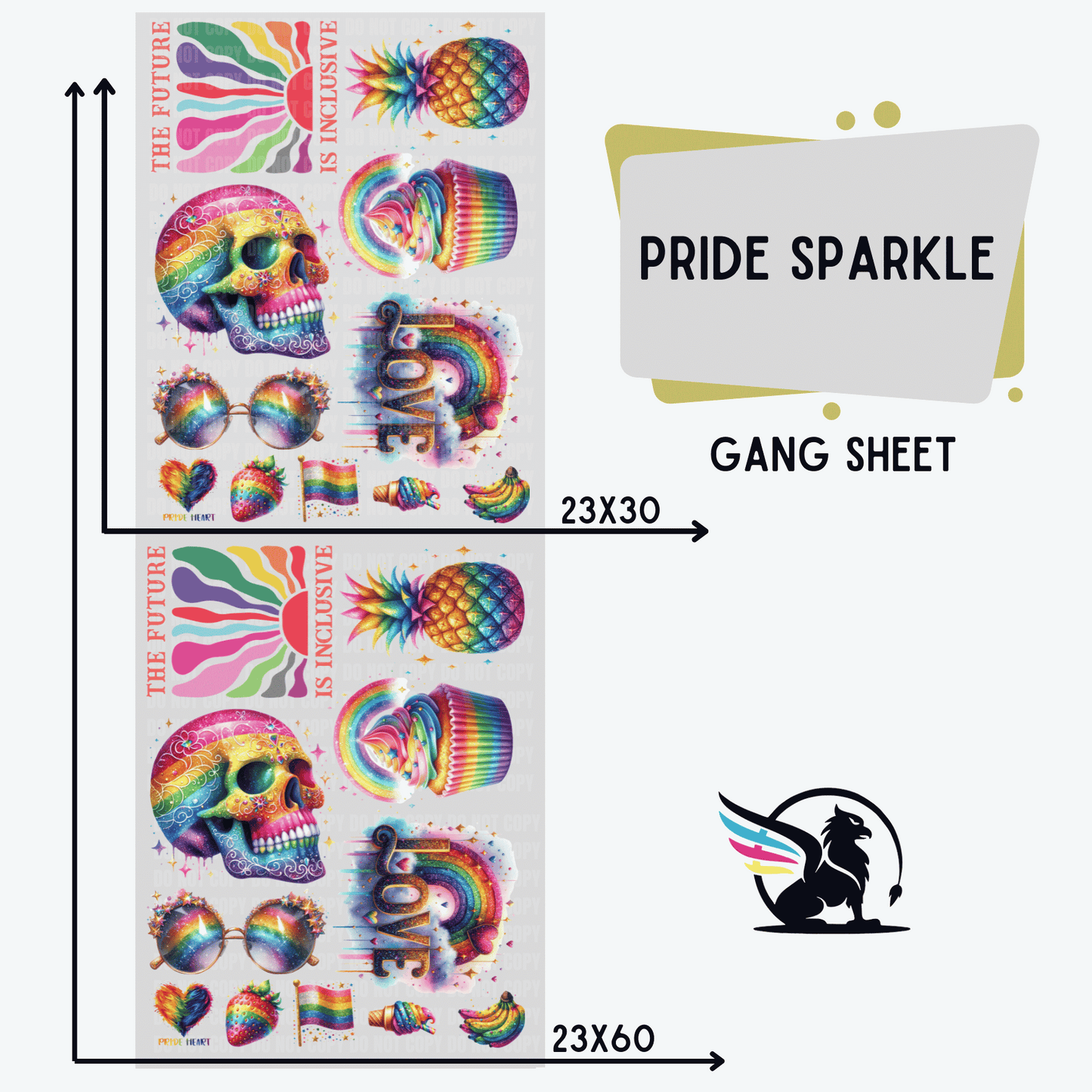 Premade DTF Transfer Gang Sheet For Graphic Tees | Pride Sparkle