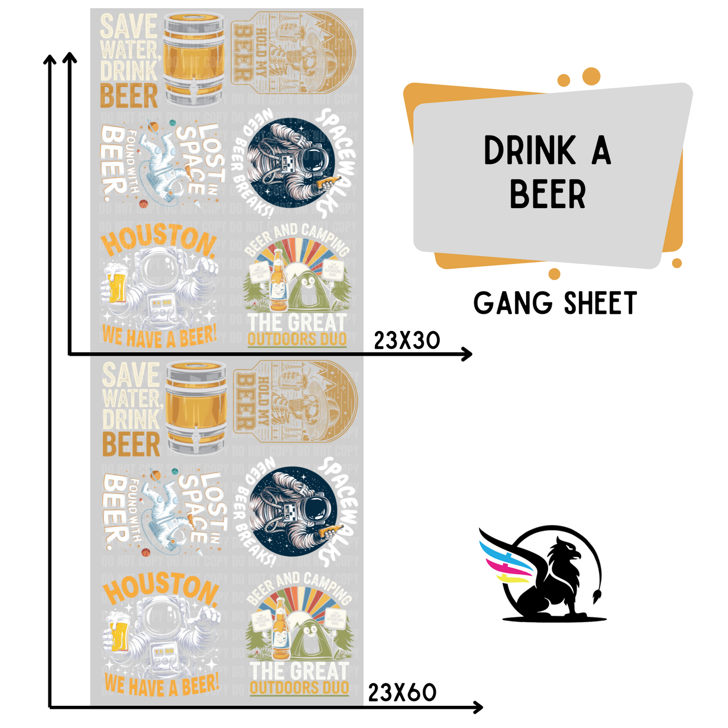 Premade DTF Transfer Gang Sheet For Graphic Tees | Drink A Beer - Griffin Expressions