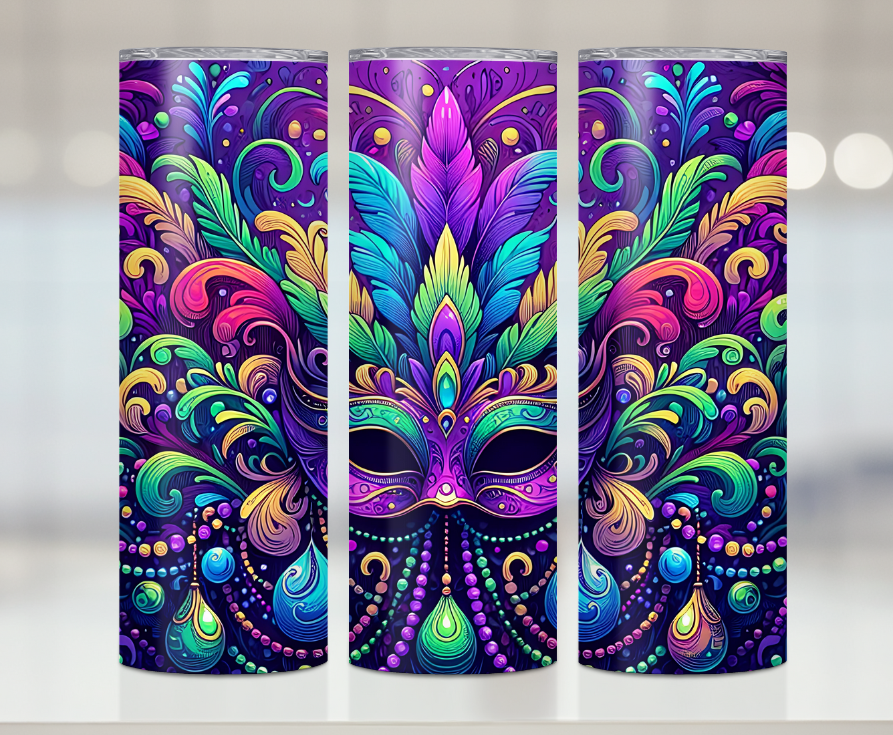 Mardigras Mask | Premium Sublimation Tumbler Transfers – Vibrant, Long-Lasting Designs