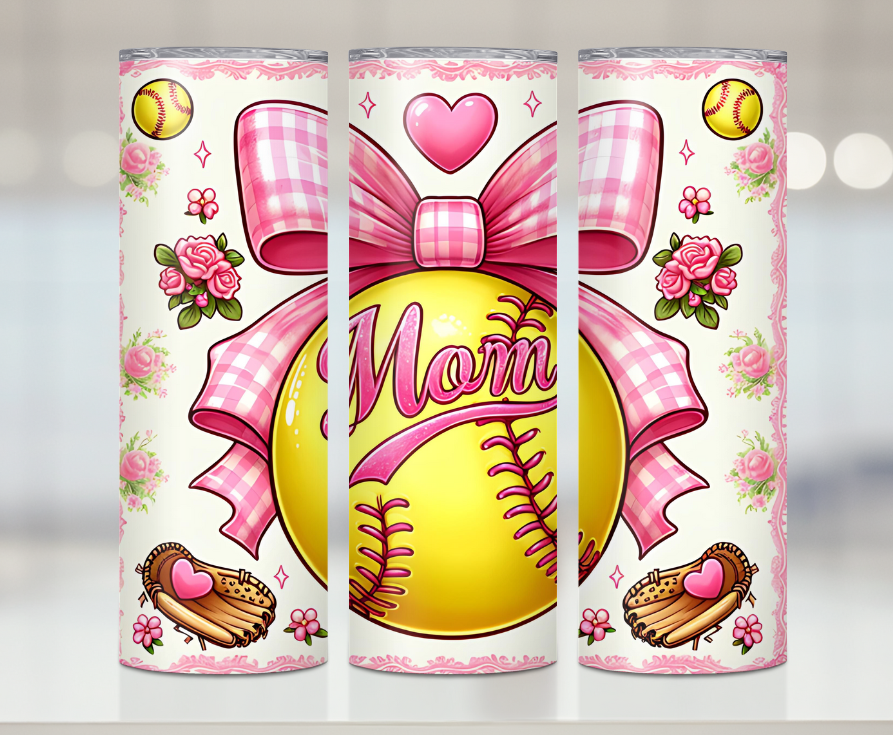 Pink Softball Mom | Premium Sublimation Tumbler Transfers – Vibrant, Long-Lasting Designs