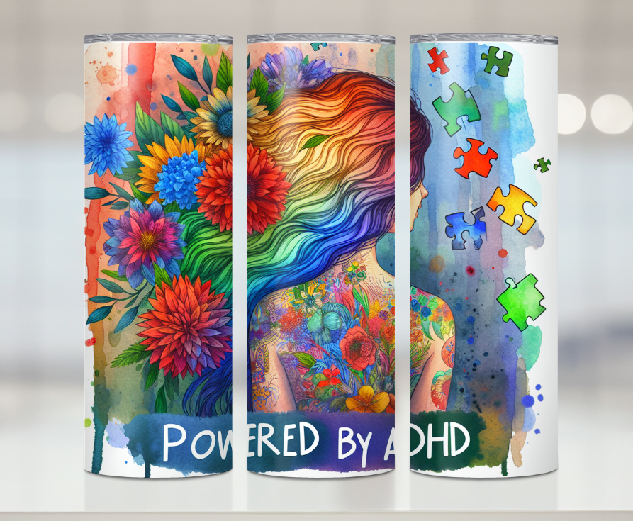 Powered By ADHD| Premium Sublimation Tumbler Transfers – Vibrant, Long-Lasting Designs