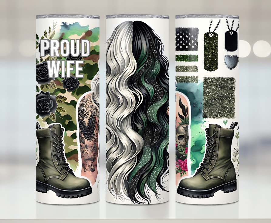 Proud Military Wife| Premium Sublimation Tumbler Transfers – Vibrant, Long-Lasting Designs
