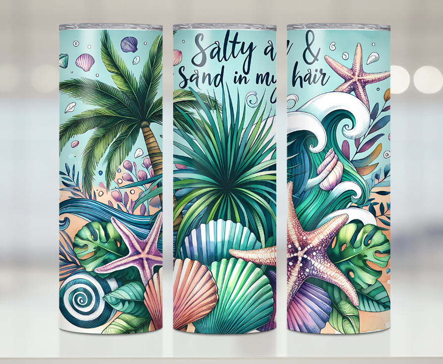 Salty Air And Sand In My Hair | Premium Sublimation Tumbler Transfers – Vibrant, Long-Lasting Designs