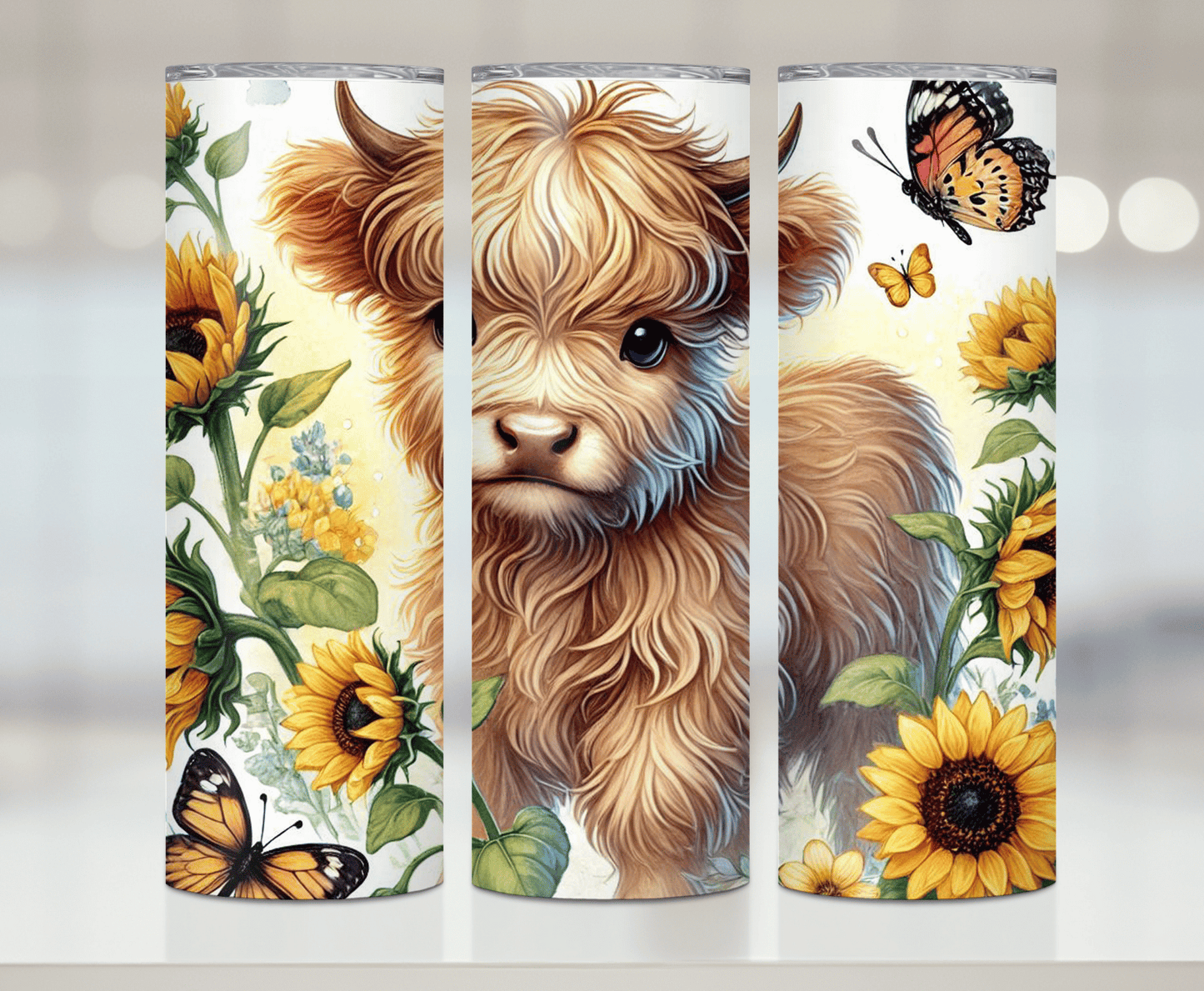 Baby Highland Cow Sunflower Garden | Premium Sublimation Tumbler Transfers – Vibrant, Long-Lasting Designs