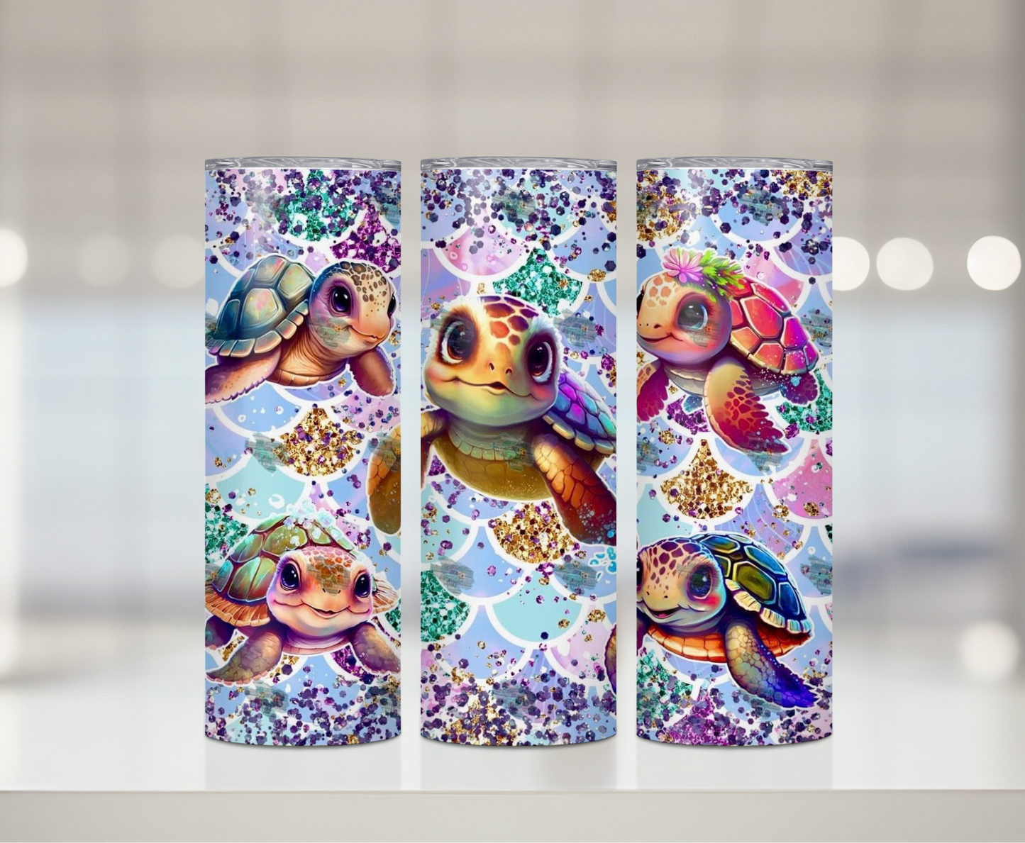 Glittery Turtles | Sublimation Tumbler Transfer - Griffin Expressions
