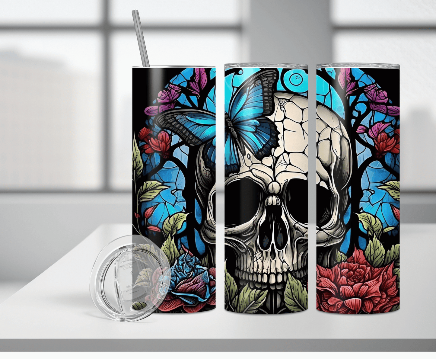 Crackle Floral Skull | Sublimation Tumbler Transfer - Griffin Expressions