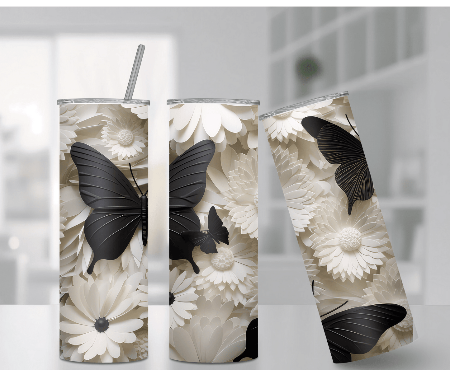 Black Butterflies | Sublimation Tumbler Transfer - Griffin Expressions