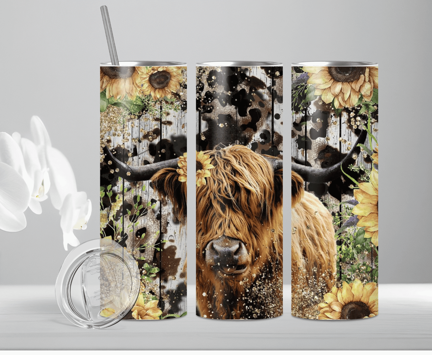 Sunflower Highland Cow | Sublimation Tumbler Transfer - Griffin Expressions