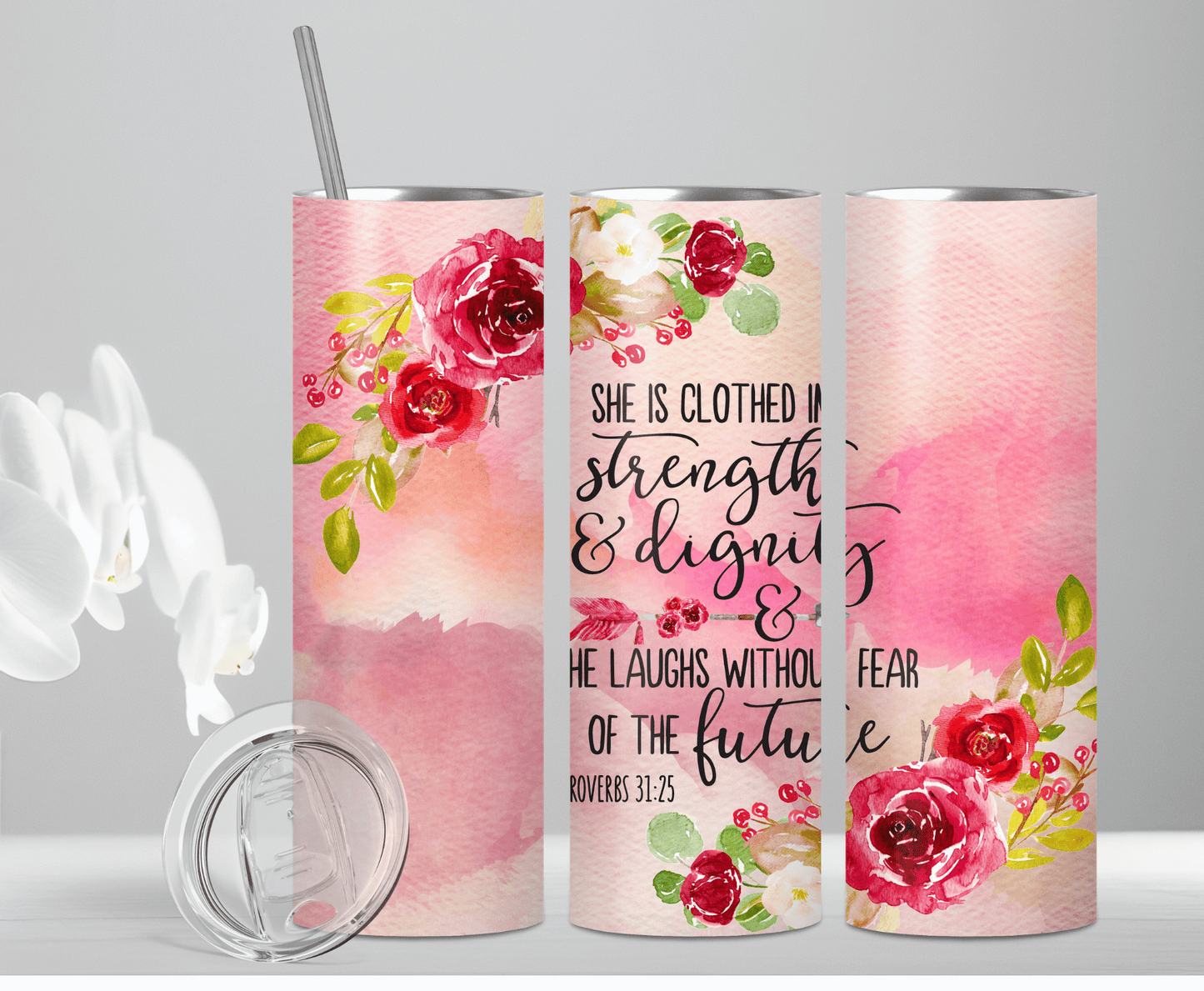 She Is Clothed In Strength | Sublimation Tumbler Transfer - Griffin Expressions