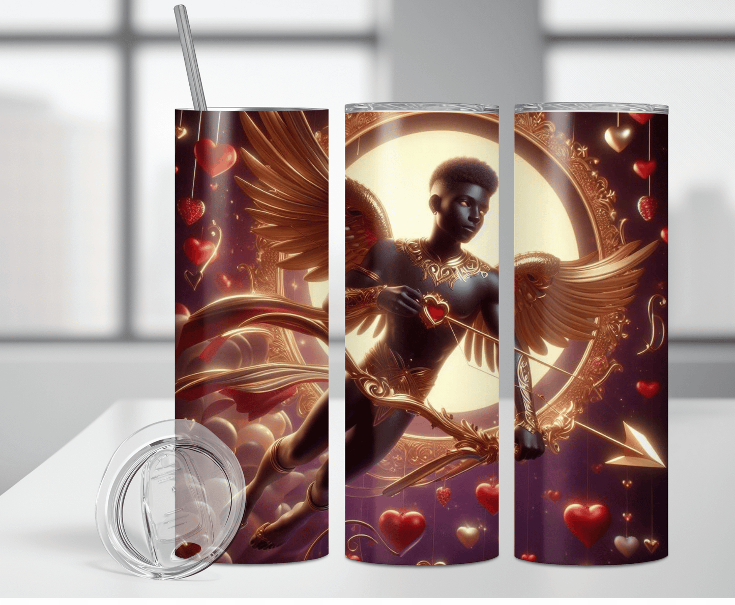 Valentine's Black Angel | Sublimation Tumbler Transfer - Griffin Expressions