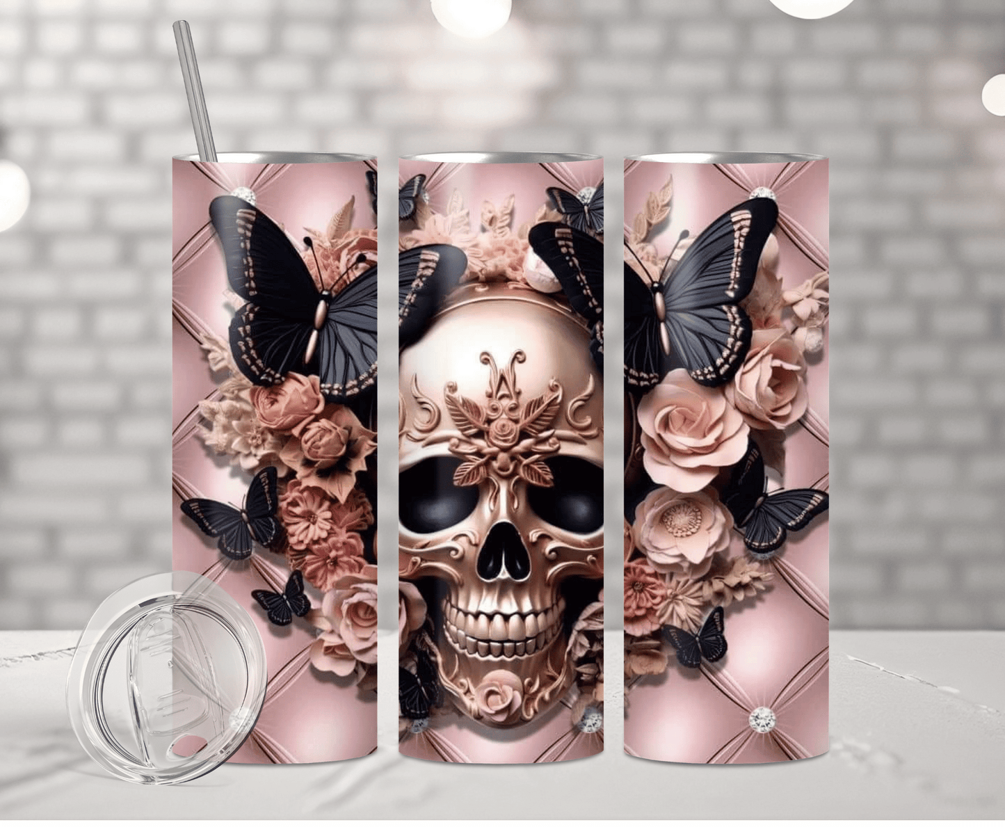 Butterfly Floral Skull | Sublimation Tumbler Transfer - Griffin Expressions