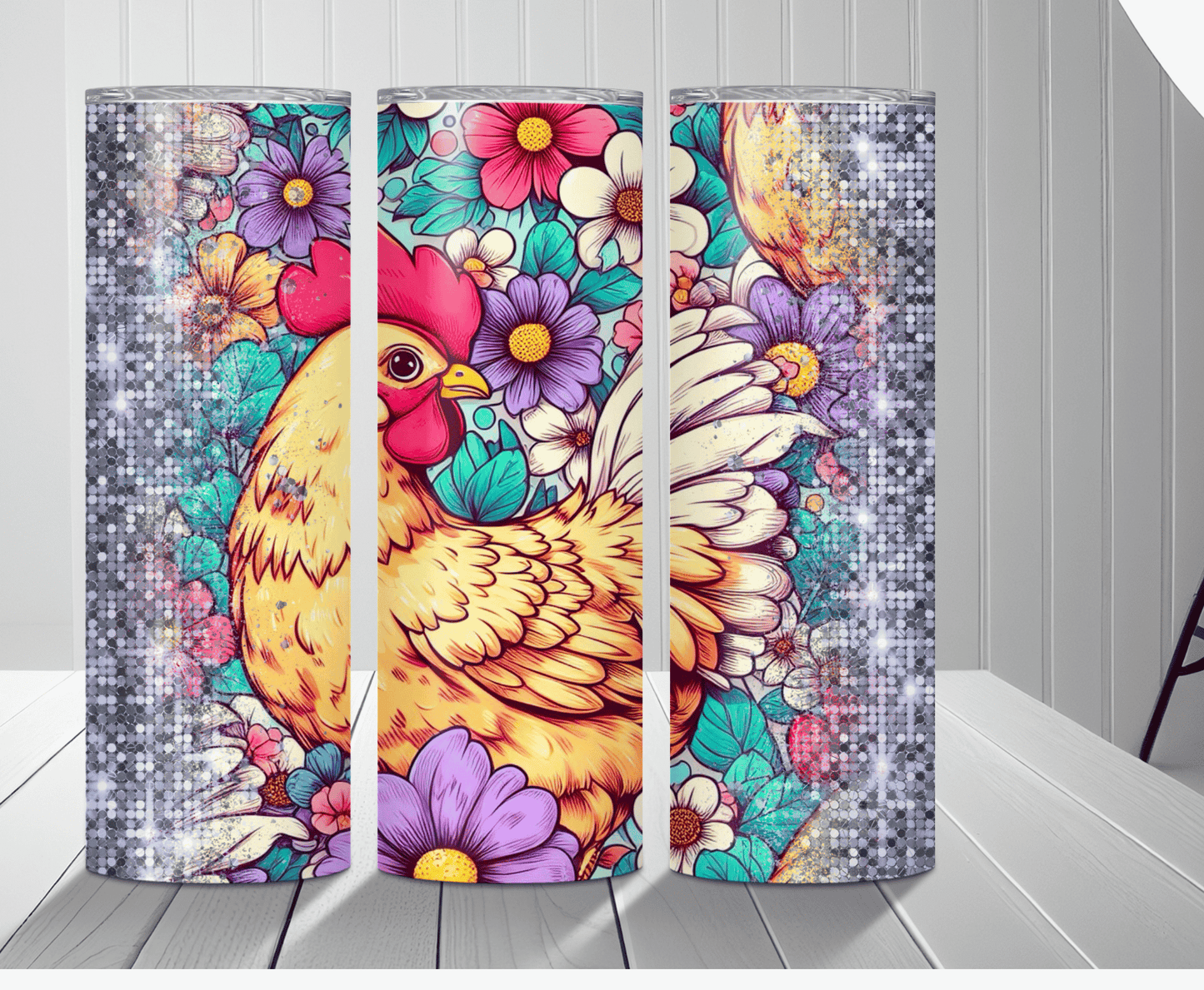 Floral Chicken | Sublimation Tumbler Transfer - Griffin Expressions