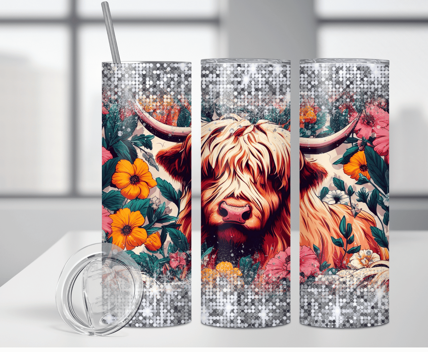 Floral Highland Cow | Sublimation Tumbler Transfer - Griffin Expressions