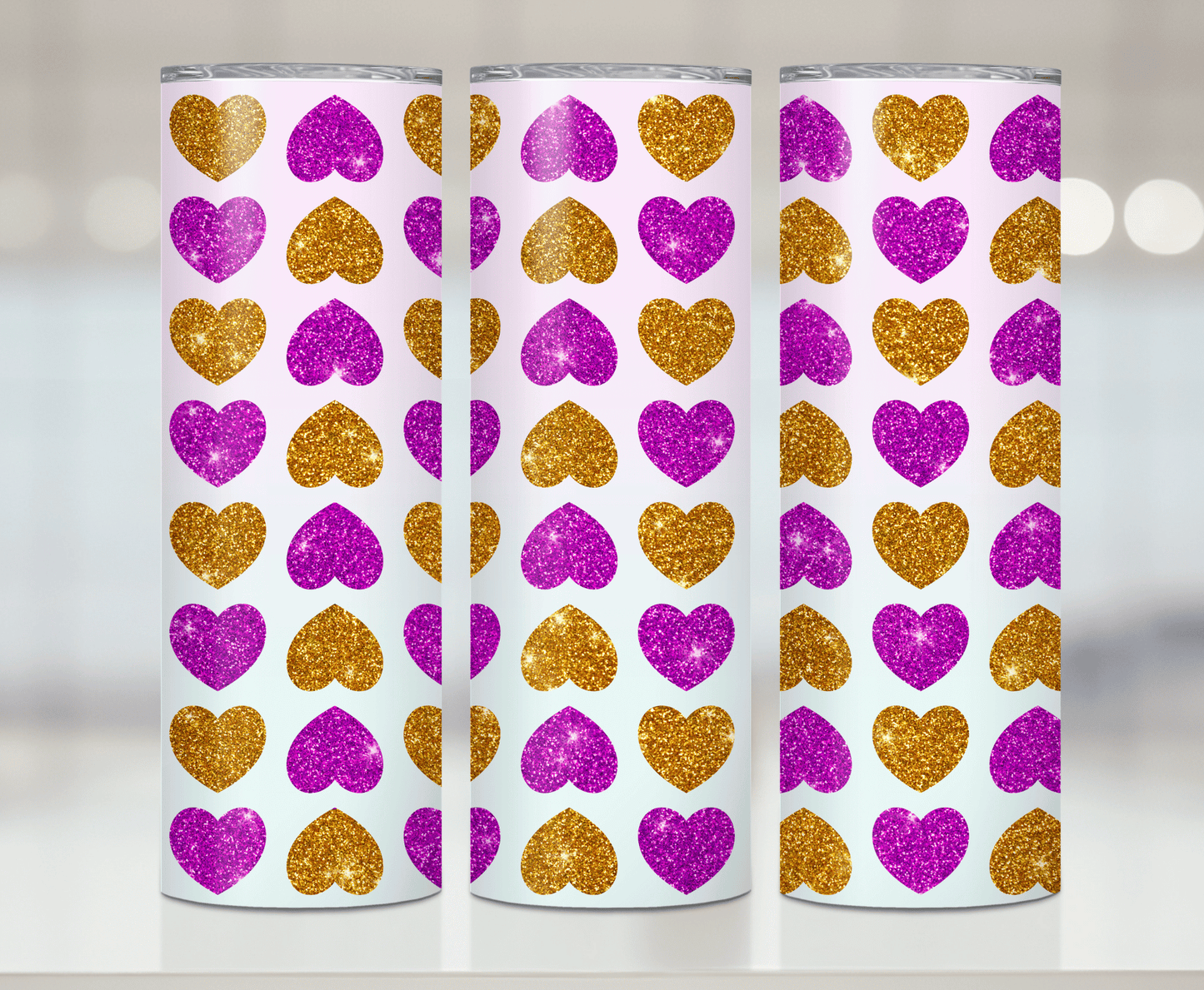 Purple and Gold Hearts Print | Premium Sublimation Tumbler Transfers – Vibrant, Long-Lasting Designs