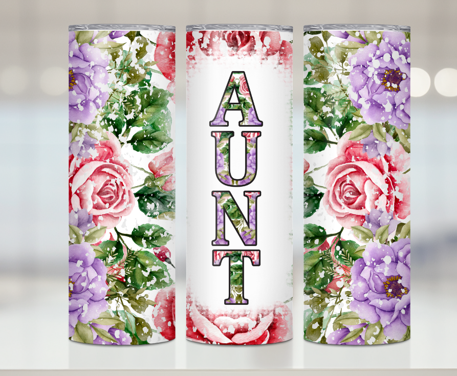 Floral Aunt Print | Premium Sublimation Tumbler Transfers – Vibrant, Long-Lasting Designs