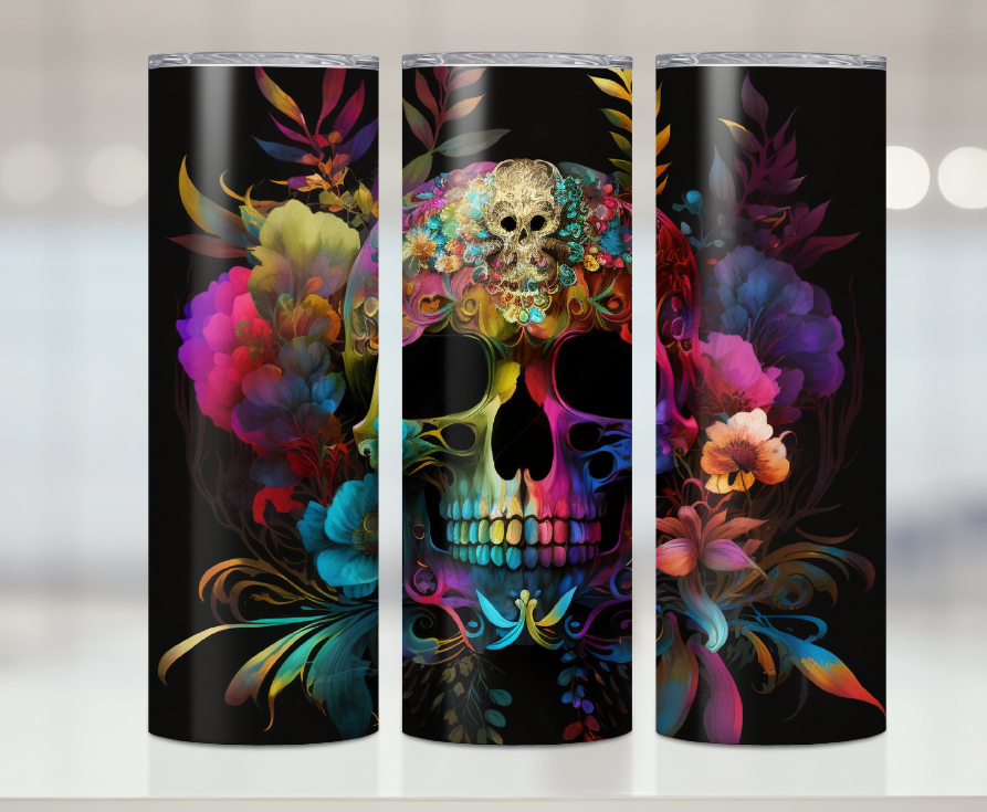 Colorful Floral Skull Print | Premium Sublimation Tumbler Transfers – Vibrant, Long-Lasting Designs