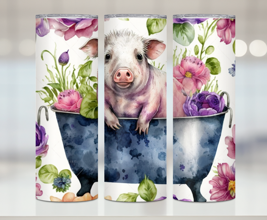 Cute Floral Pig In Tub Print | Premium Sublimation Tumbler Transfers – Vibrant, Long-Lasting Designs