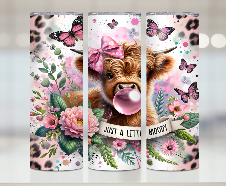 Just A Little Moody Bubble Gum Cow Print | Premium Sublimation Tumbler Transfers – Vibrant, Long-Lasting Designs
