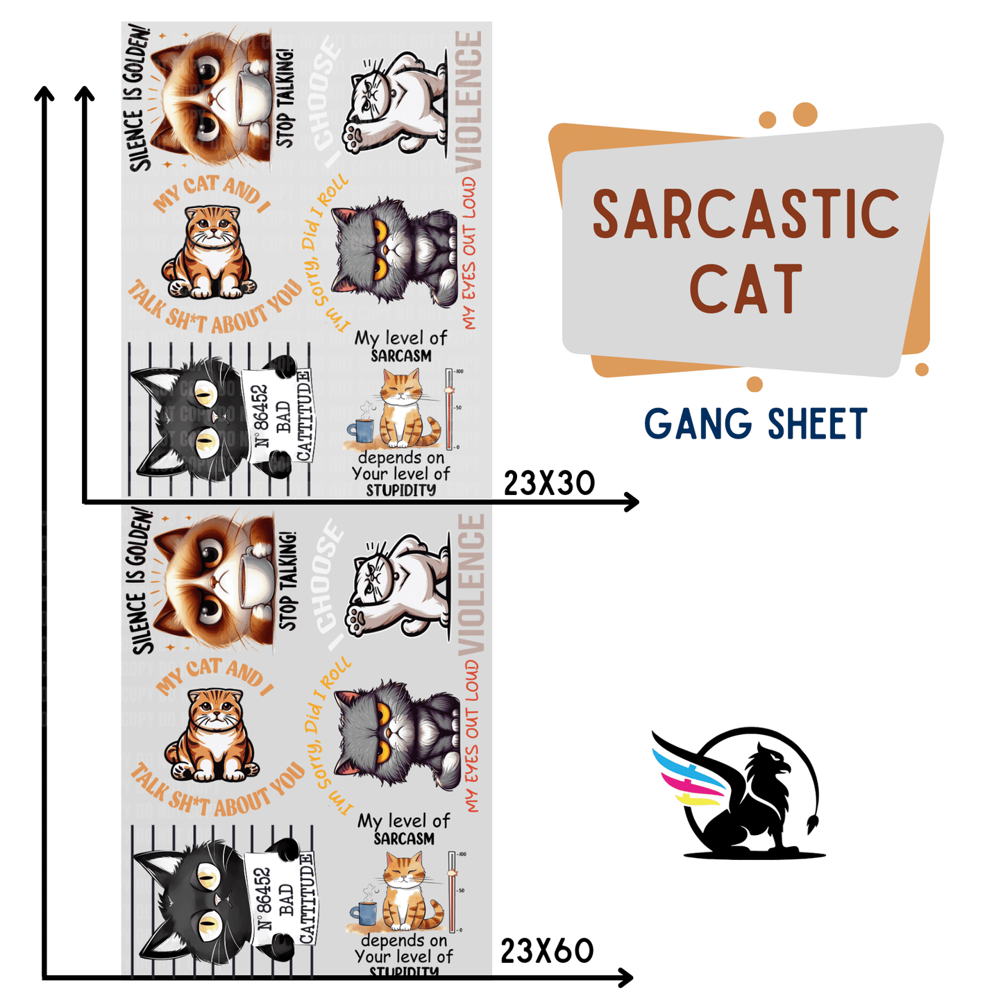 Sarcastic Cat | Premade DTF Transfer Gang Sheet For Graphic Tees - Griffin Expressions
