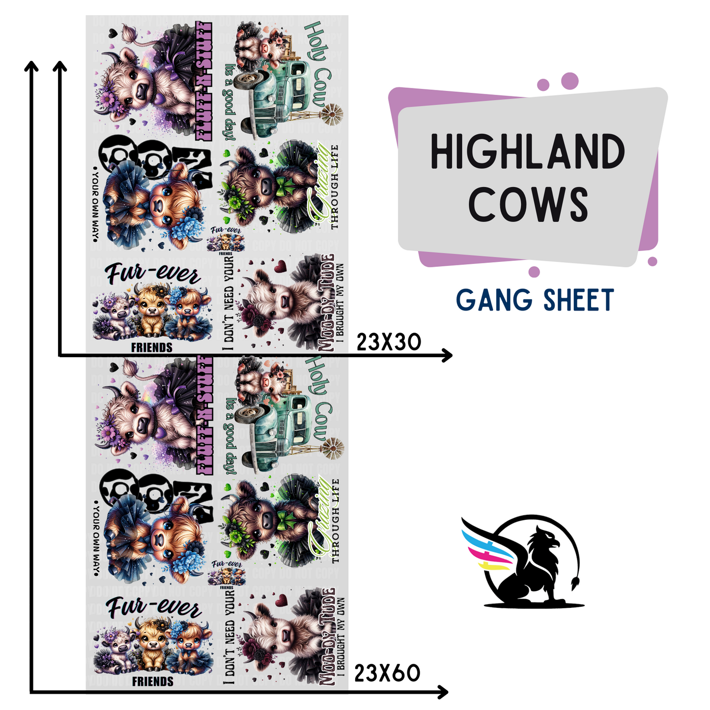 Highland Cows | Premade DTF Transfer Gang Sheet For Graphic Tees - Griffin Expressions