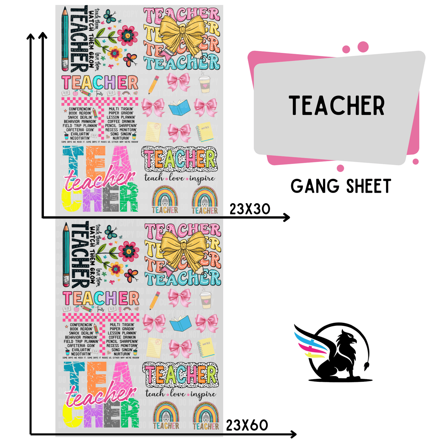 Teacher | Premade DTF Transfer Gang Sheet For Graphic Tees - Griffin Expressions