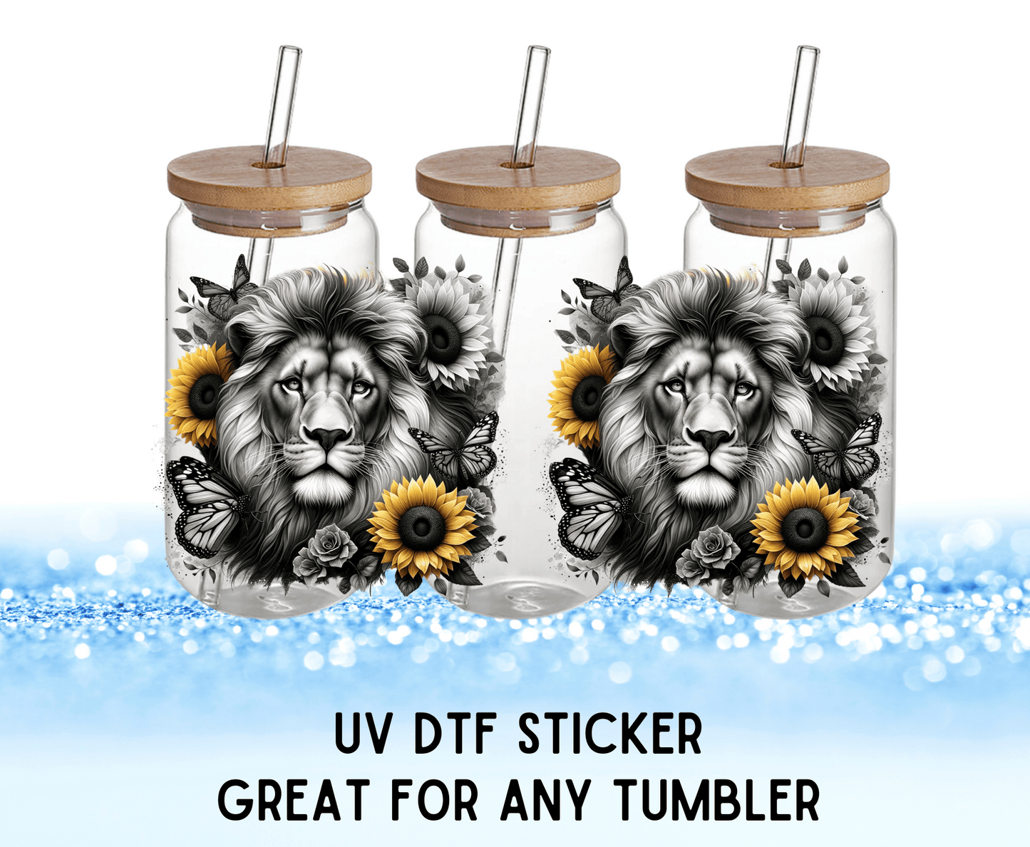 Floral Lion | UV DTF Wrap – Waterproof, Durable, & Vibrant Sticker