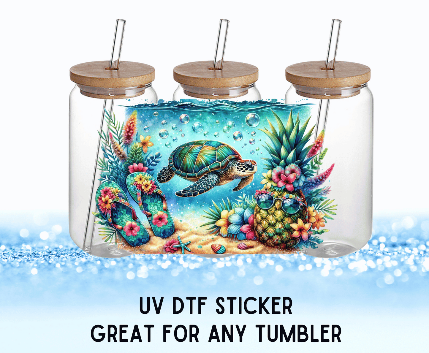 Colorful Sea Turtle | UV DTF Wrap – Waterproof, Durable, & Vibrant Sticker