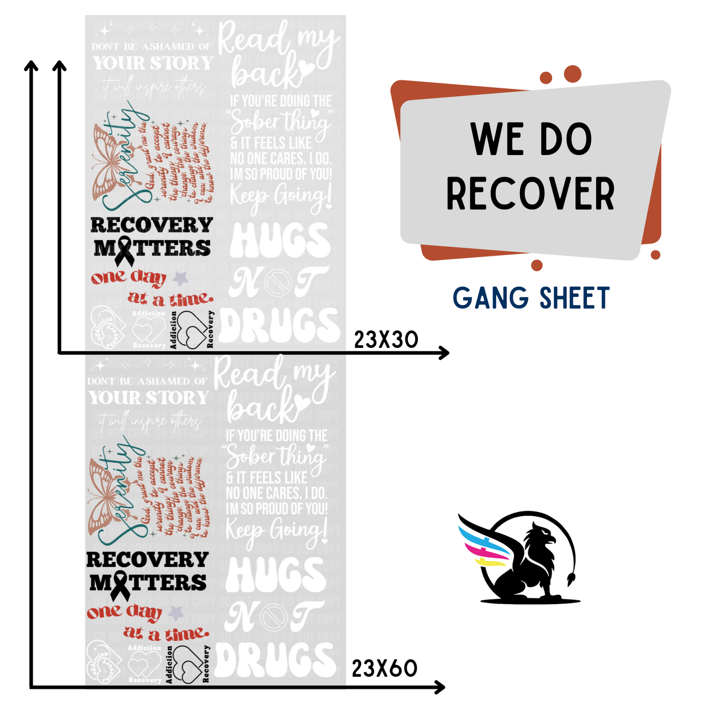 We Do Recover | Premade DTF Transfer Gang Sheet For Graphic Tees - Griffin Expressions