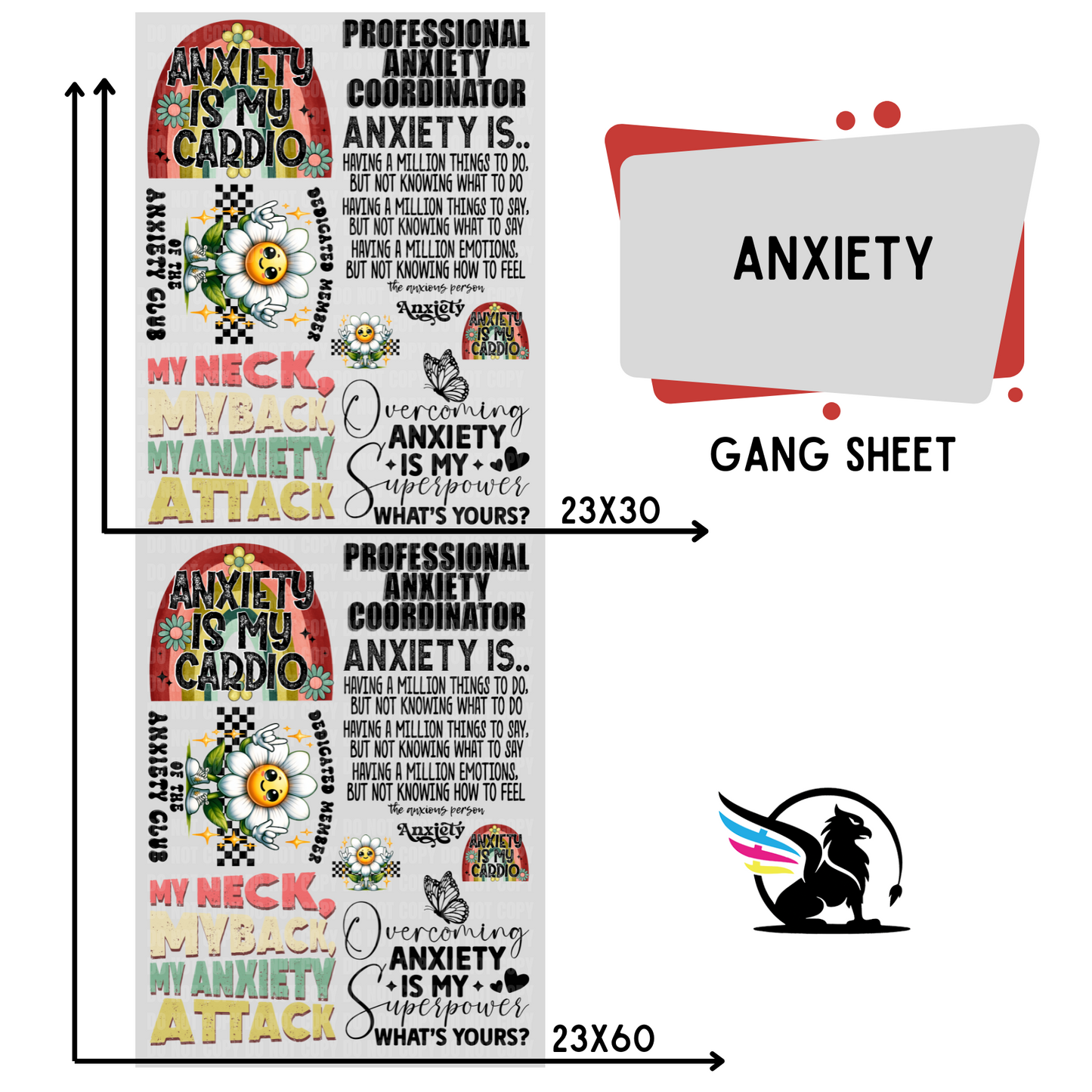 Anxiety Awareness | Premade DTF Transfer Gang Sheet For Graphic Tees - Griffin Expressions