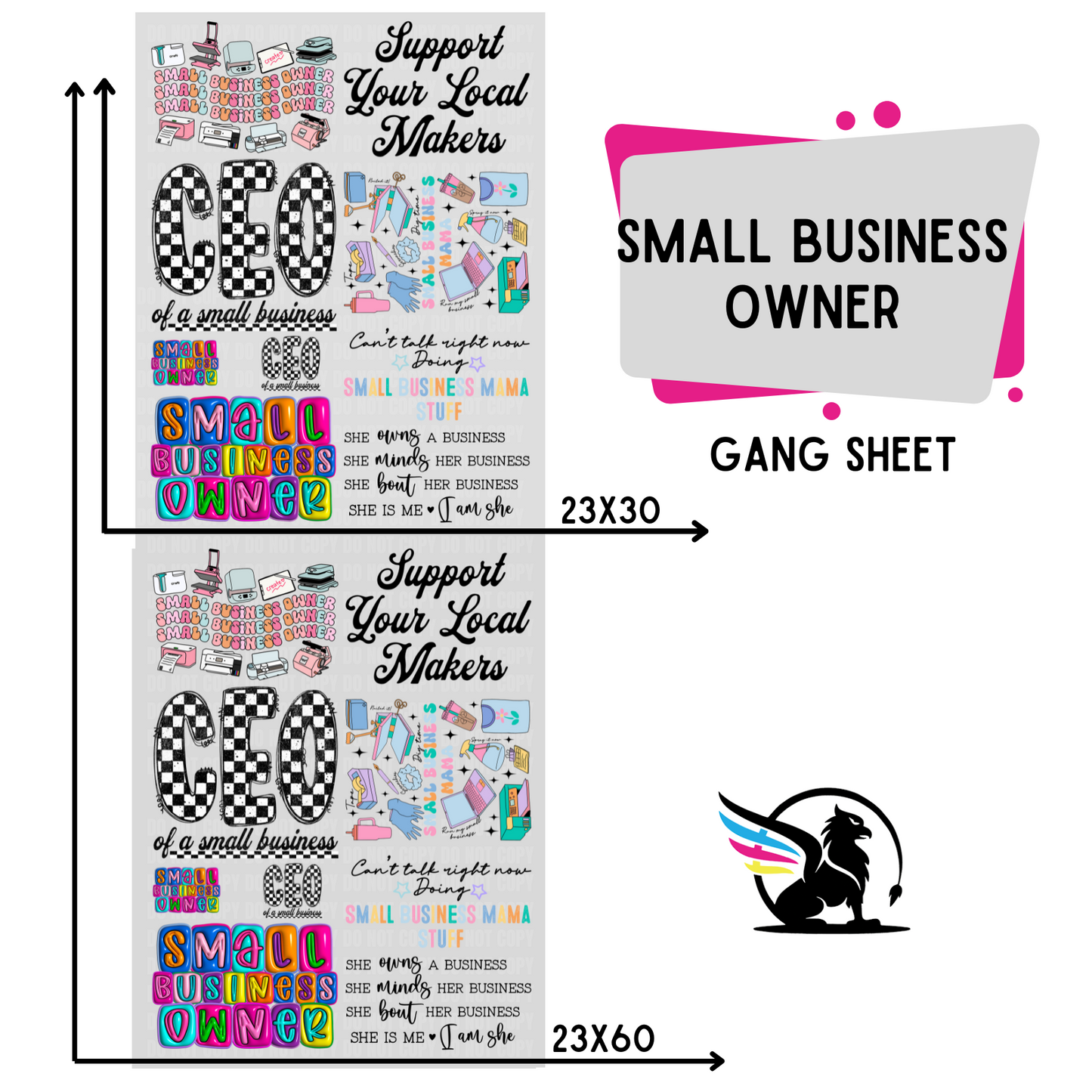 Small Business Owner | Premade DTF Transfer Gang Sheet For Graphic Tees - Griffin Expressions