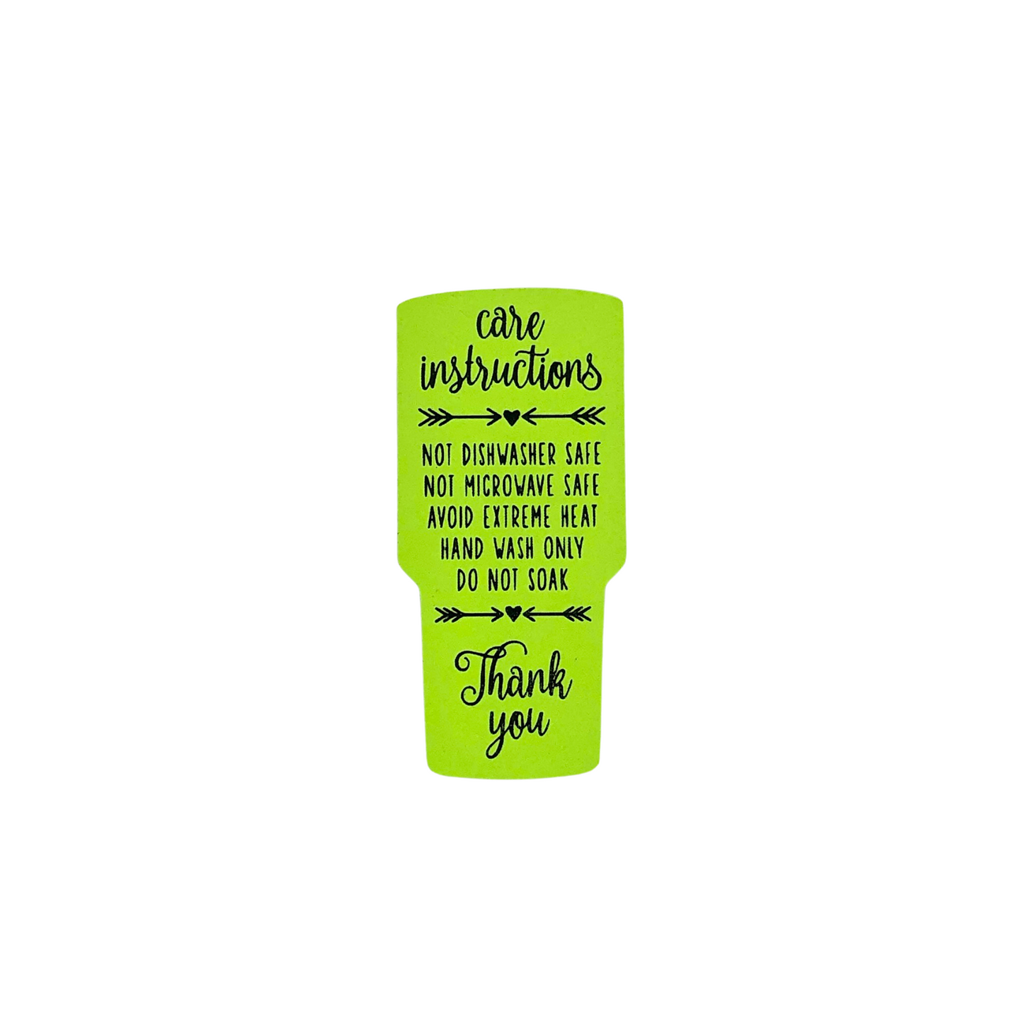 Tumbler Care Instruction Insert Cards