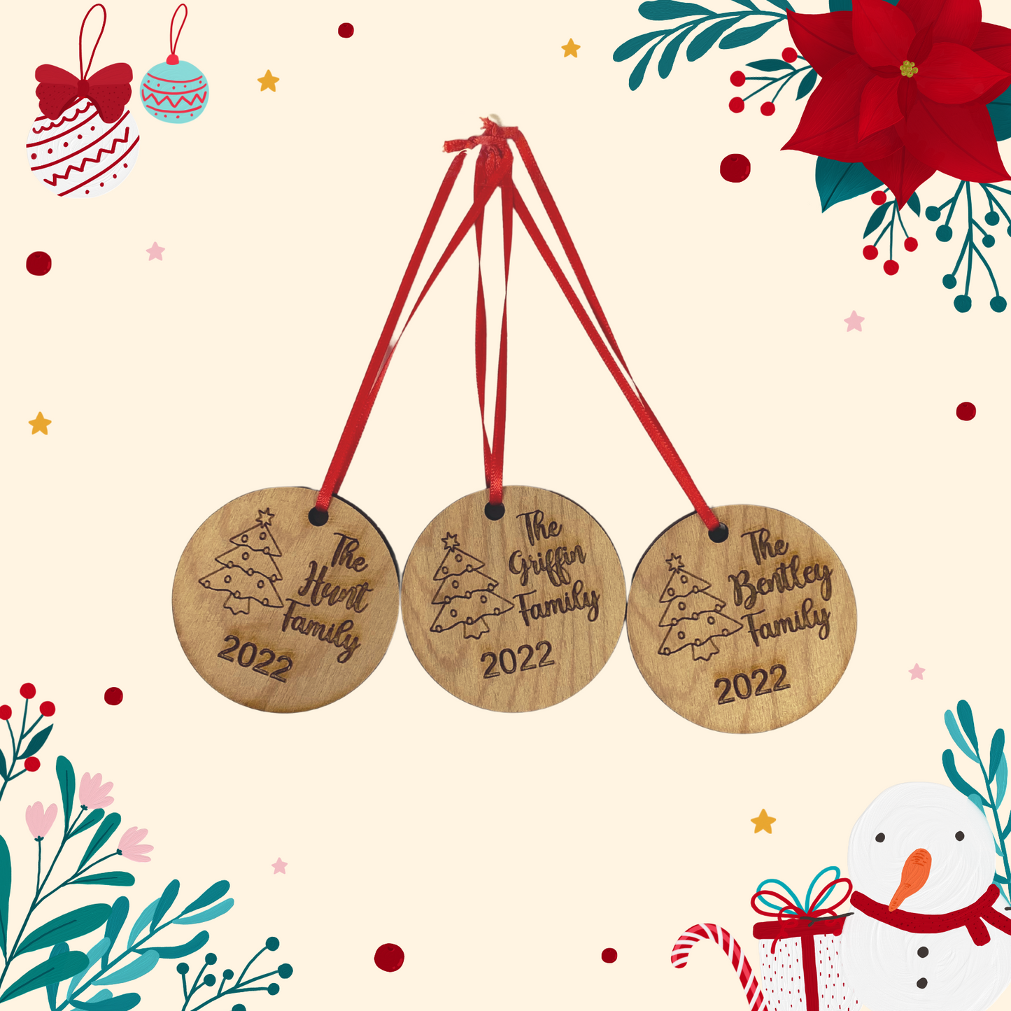 Custom Wood Ornament (Set of 5) - Griffin Expressions