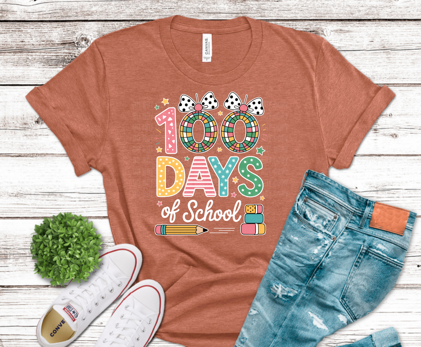Premade DTF Transfer Gang Sheet For Graphic Tees | 100 Days Of School Teacher