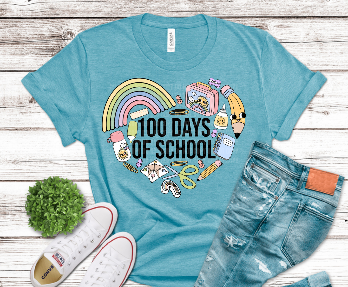 Premade DTF Transfer Gang Sheet For Graphic Tees | 100 Days Of School Teacher