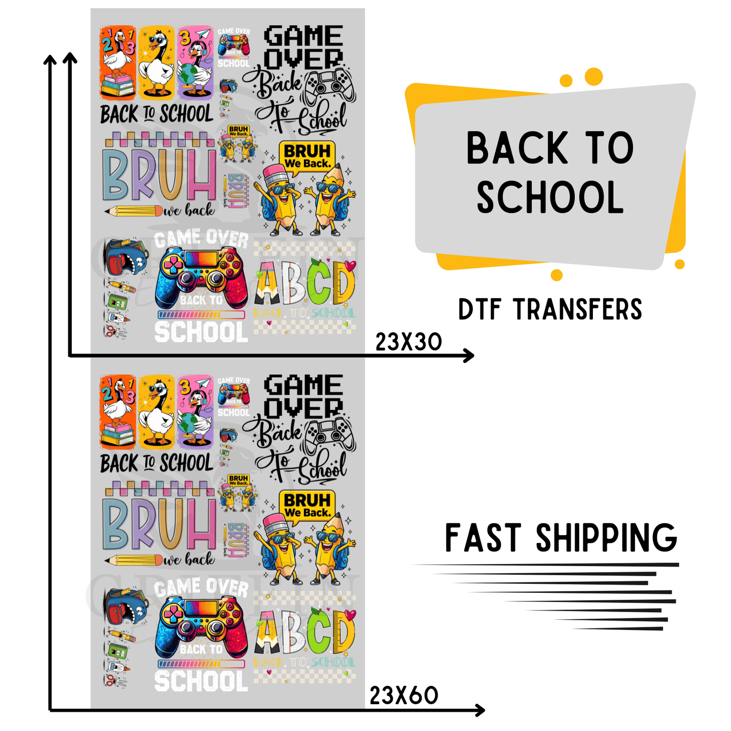 Back To School | Premade DTF Transfer Gang Sheet For Graphic Tees