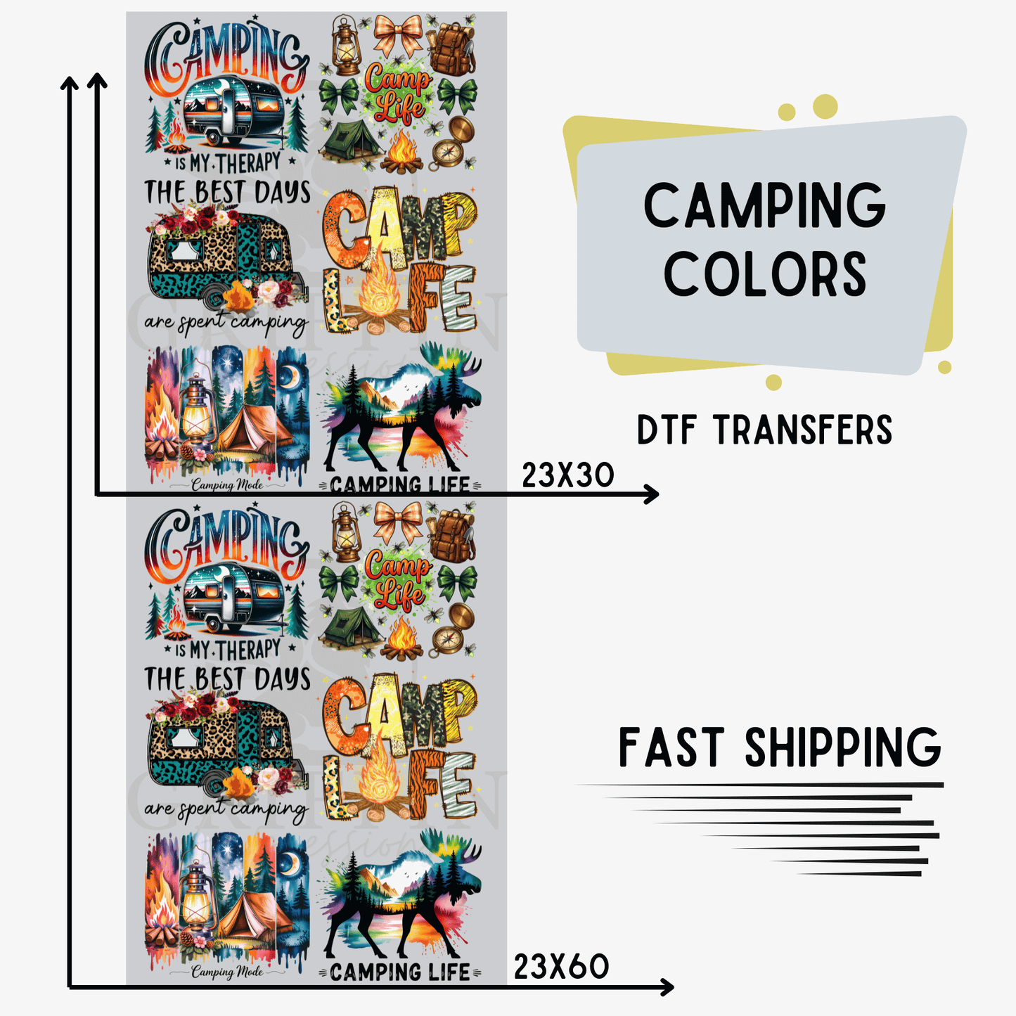Camping Colors | Premade DTF Transfer Gang Sheet For Graphic Tees