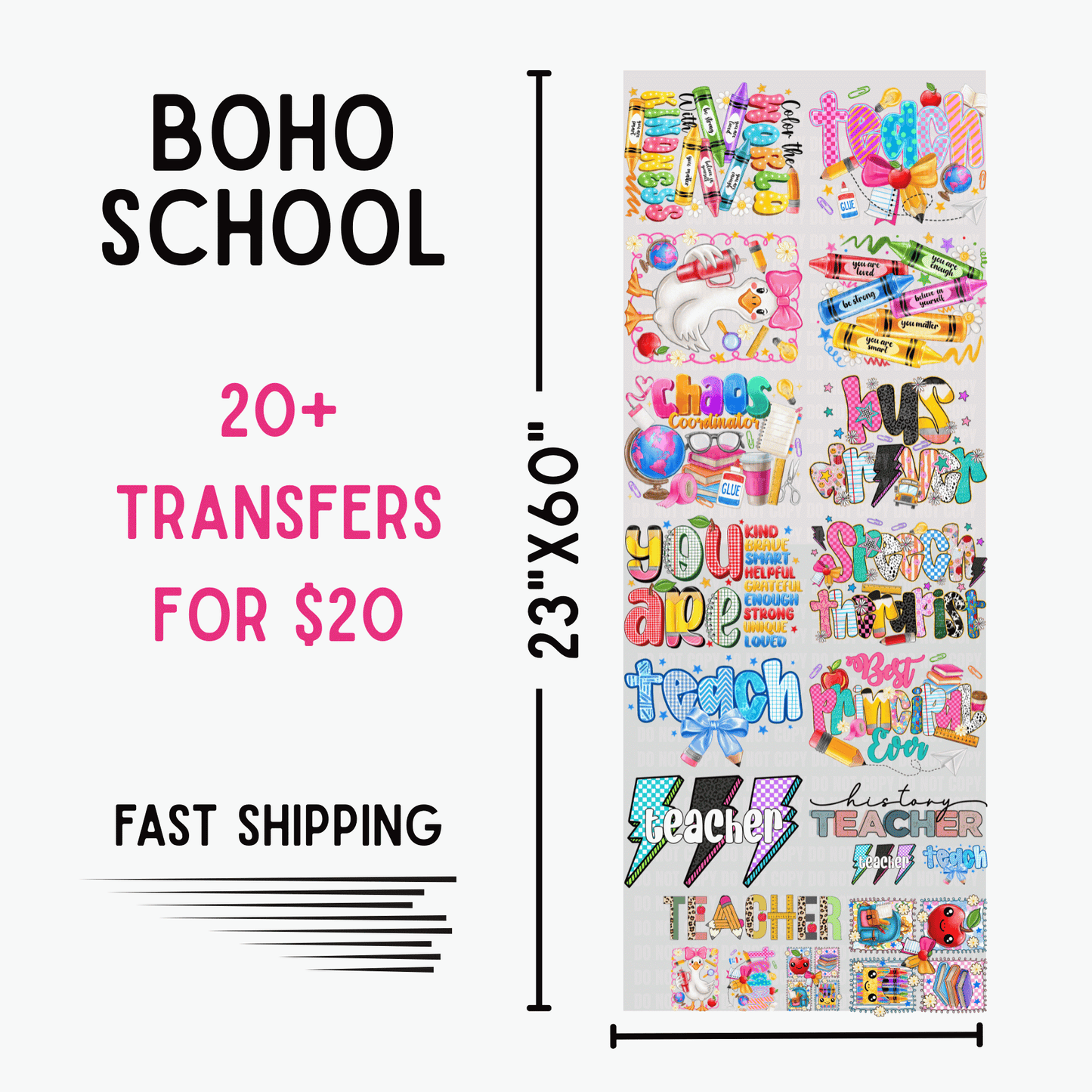 Boho School | Dollar Deals DTF Transfer Gang Sheet For Graphic Tees