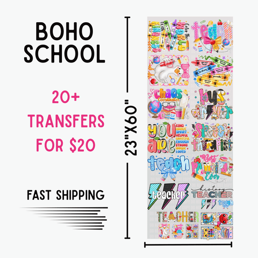Boho School | Dollar Deals DTF Transfer Gang Sheet For Graphic Tees