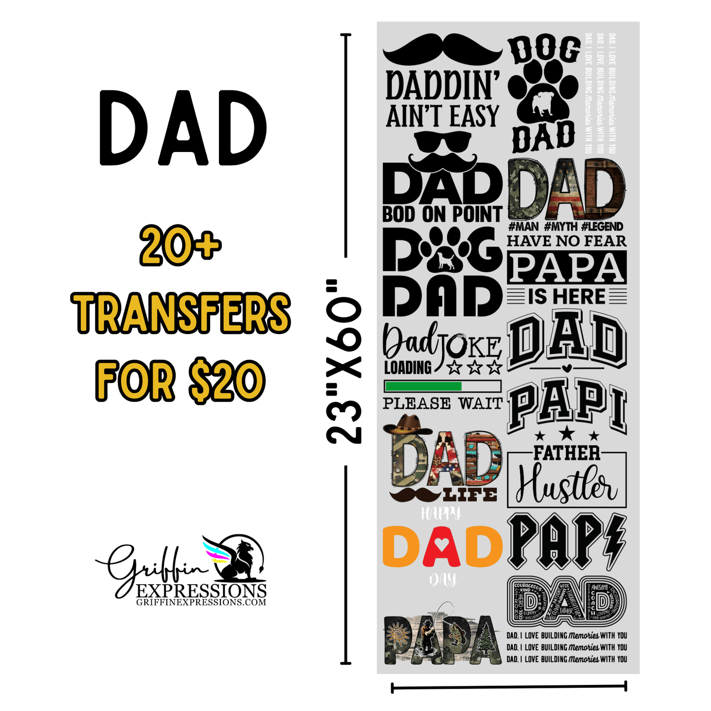 Dad | Dollar Deals DTF Transfer Gang Sheet For Graphic Tees - Griffin Expressions
