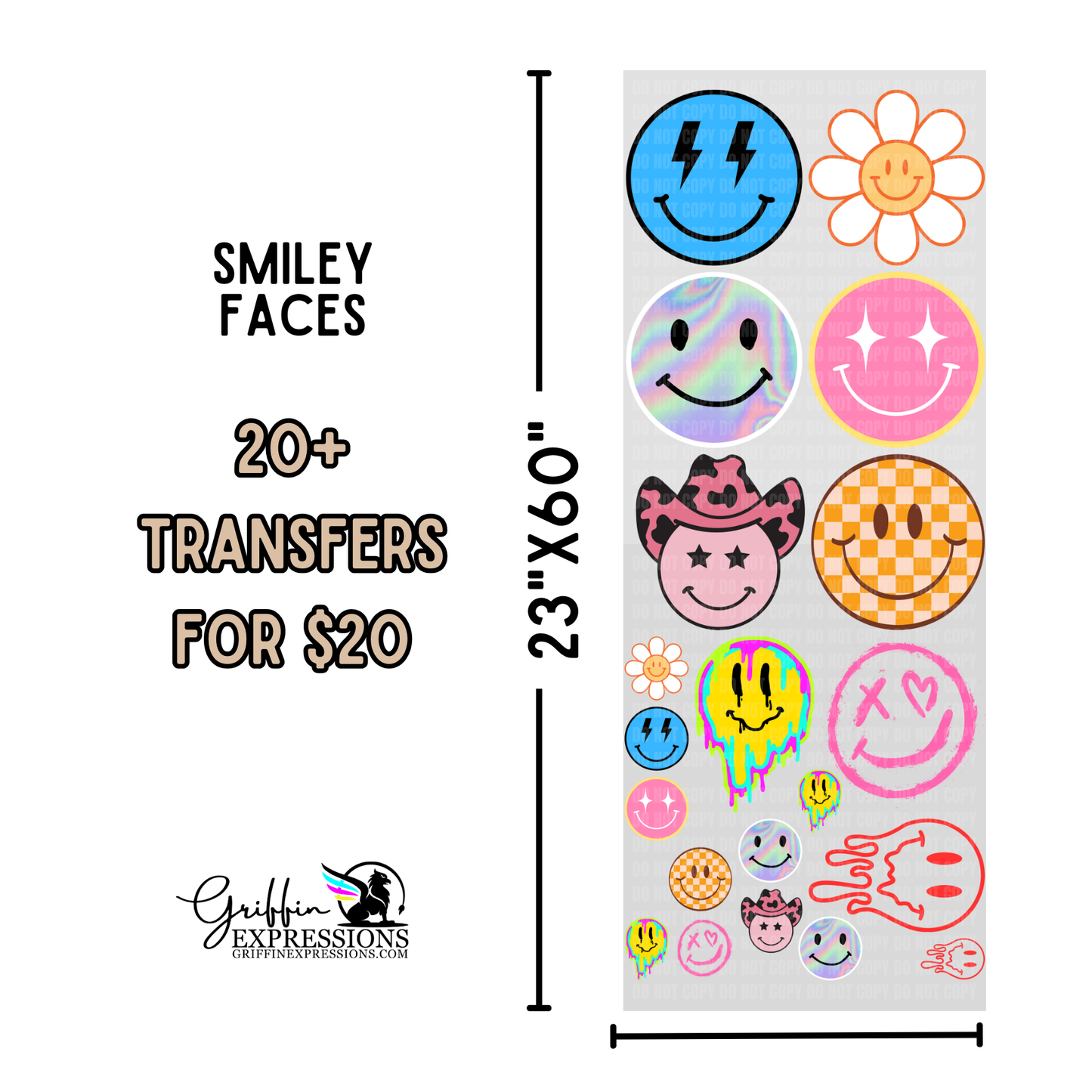 Smiley Faces | Dollar Deals DTF Transfer Gang Sheet For Graphic Tees