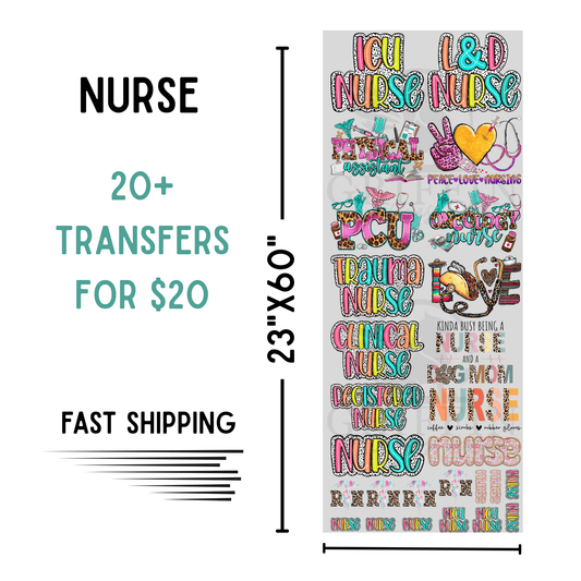 Nurse | Dollar Deals DTF Transfer Gang Sheet For Graphic Tees