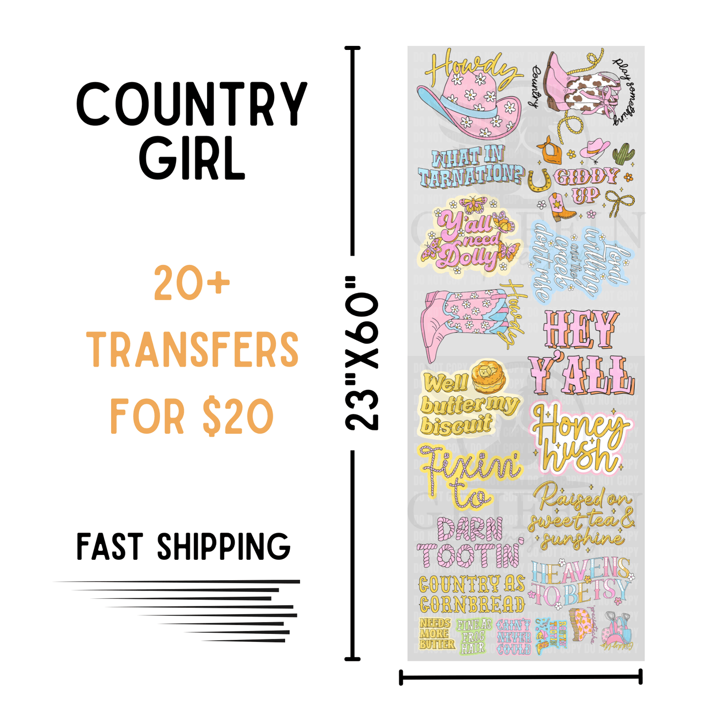 Country Girl | Dollar Deals DTF Transfer Gang Sheet For Graphic Tees